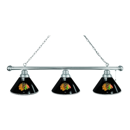 Holland Bar Stool Co Chicago Blackhawks 3 Shade Billiard Light, Black Shades, Chrome Fixture BL3CHChiHwk-B